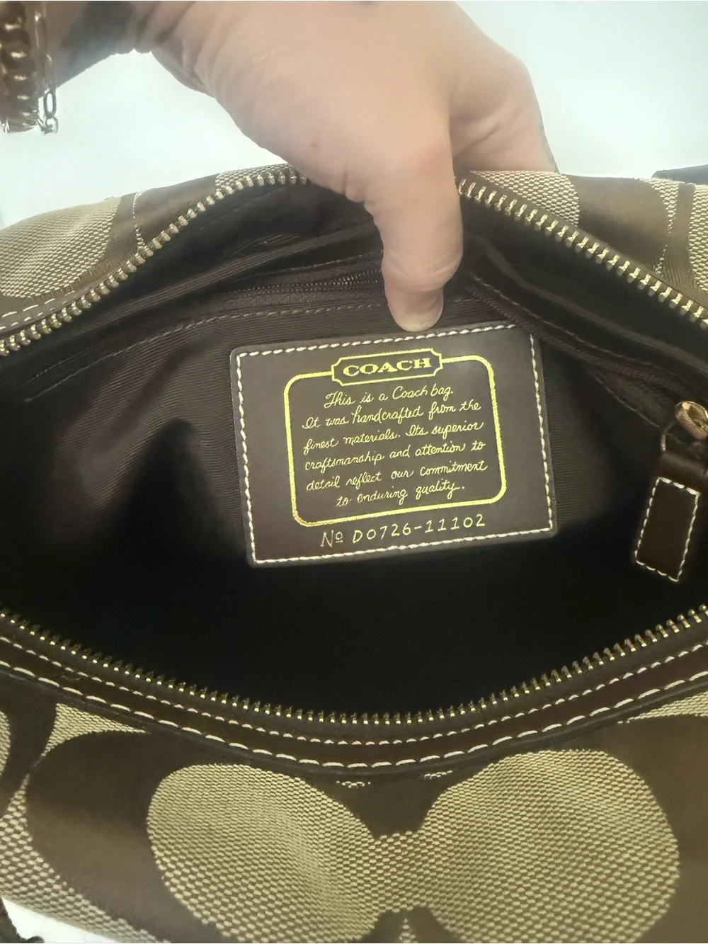 COACH Y2K Signature Khaki/Tan/Brown Canvas Jacquard Zip Satchel Handbag 11102